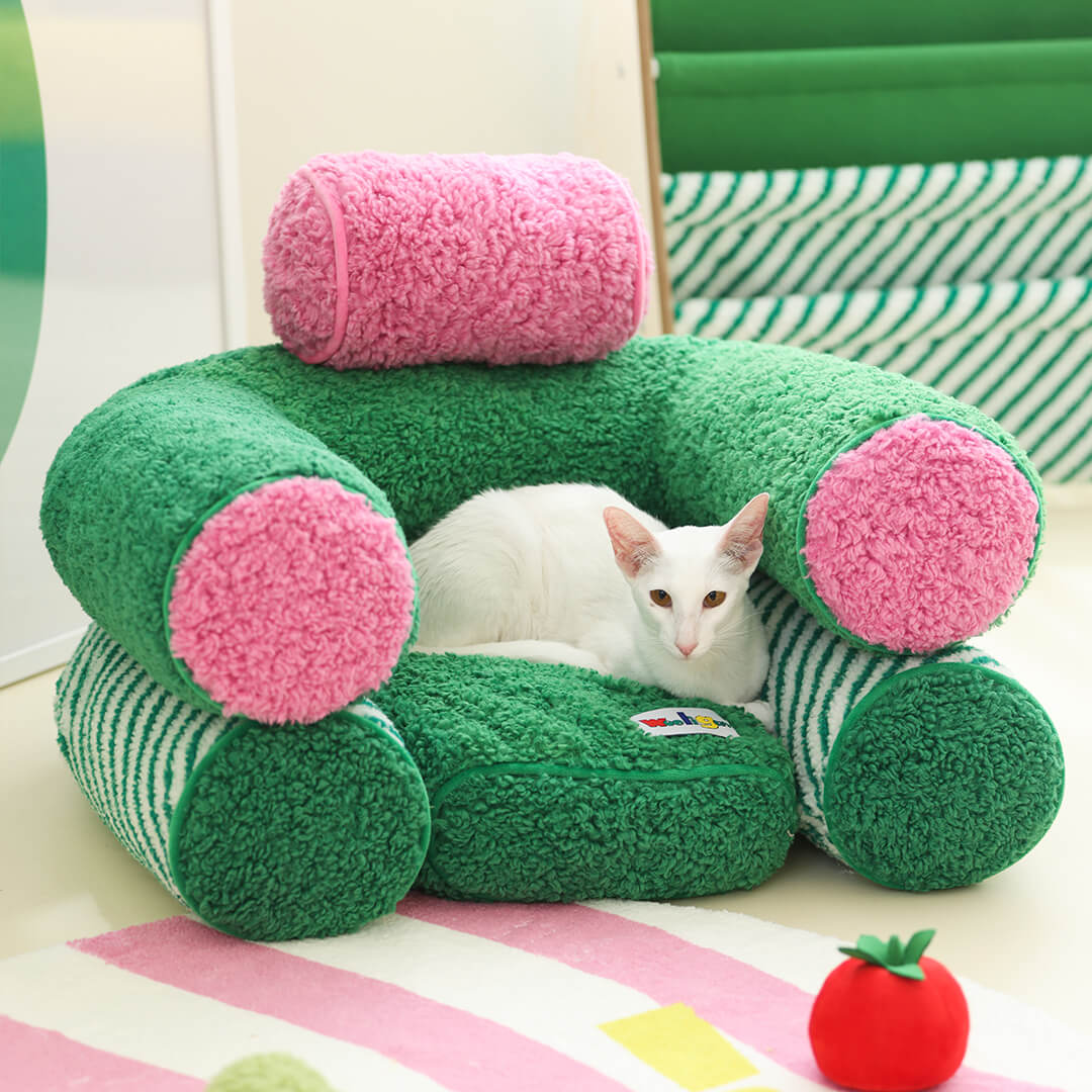 Woo Bolster Dog Bed - Cozy Lamb Fleece & Antibacterial Fiber Pet Chair