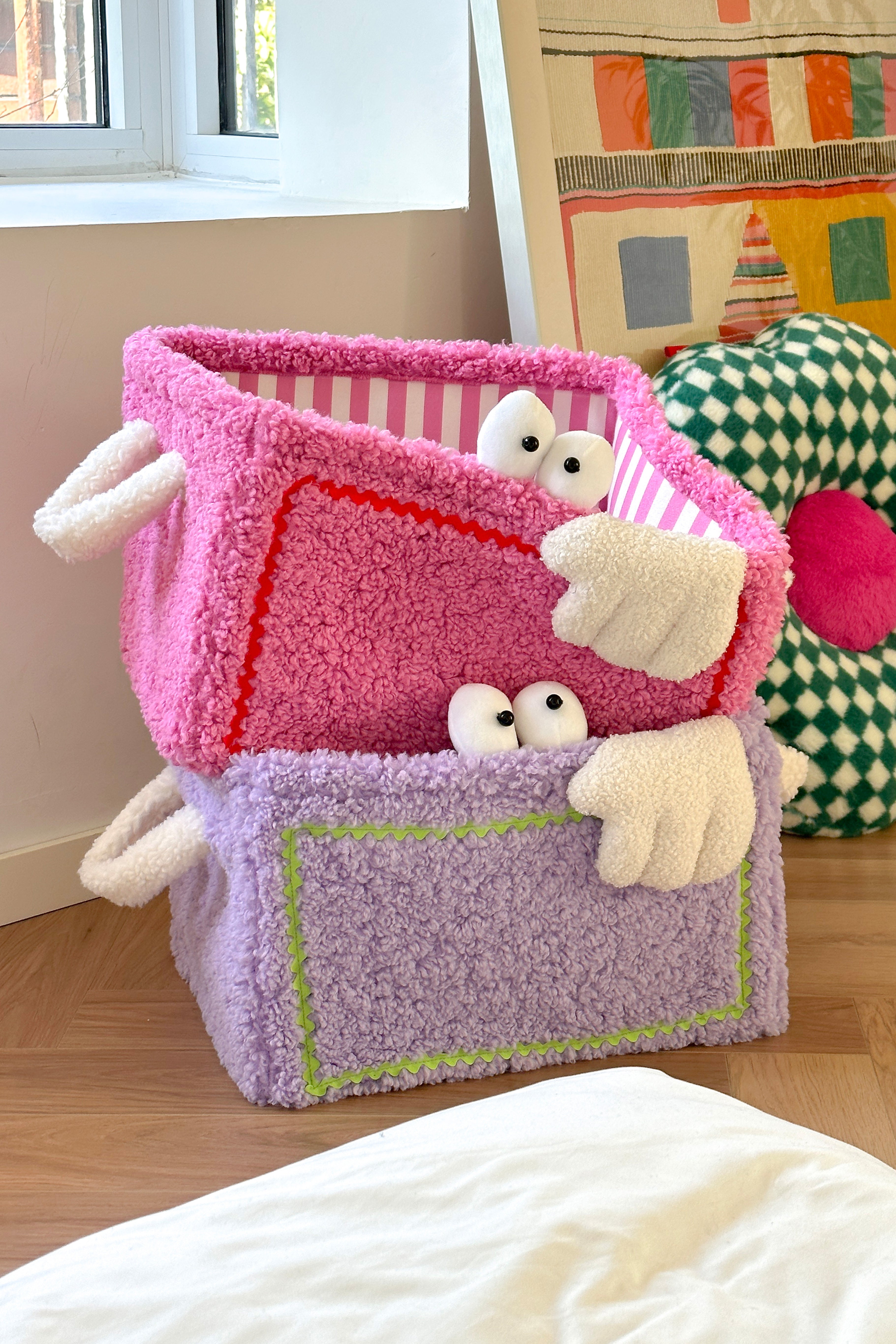 Pink Fluffy Monster Storage Basket