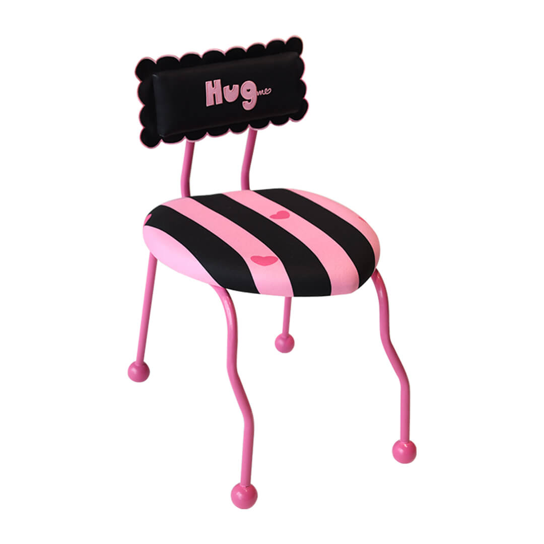 Whimsical Striped Vanity Chair with Heart Embroidered Backrest - Perfect for Girls' Rooms