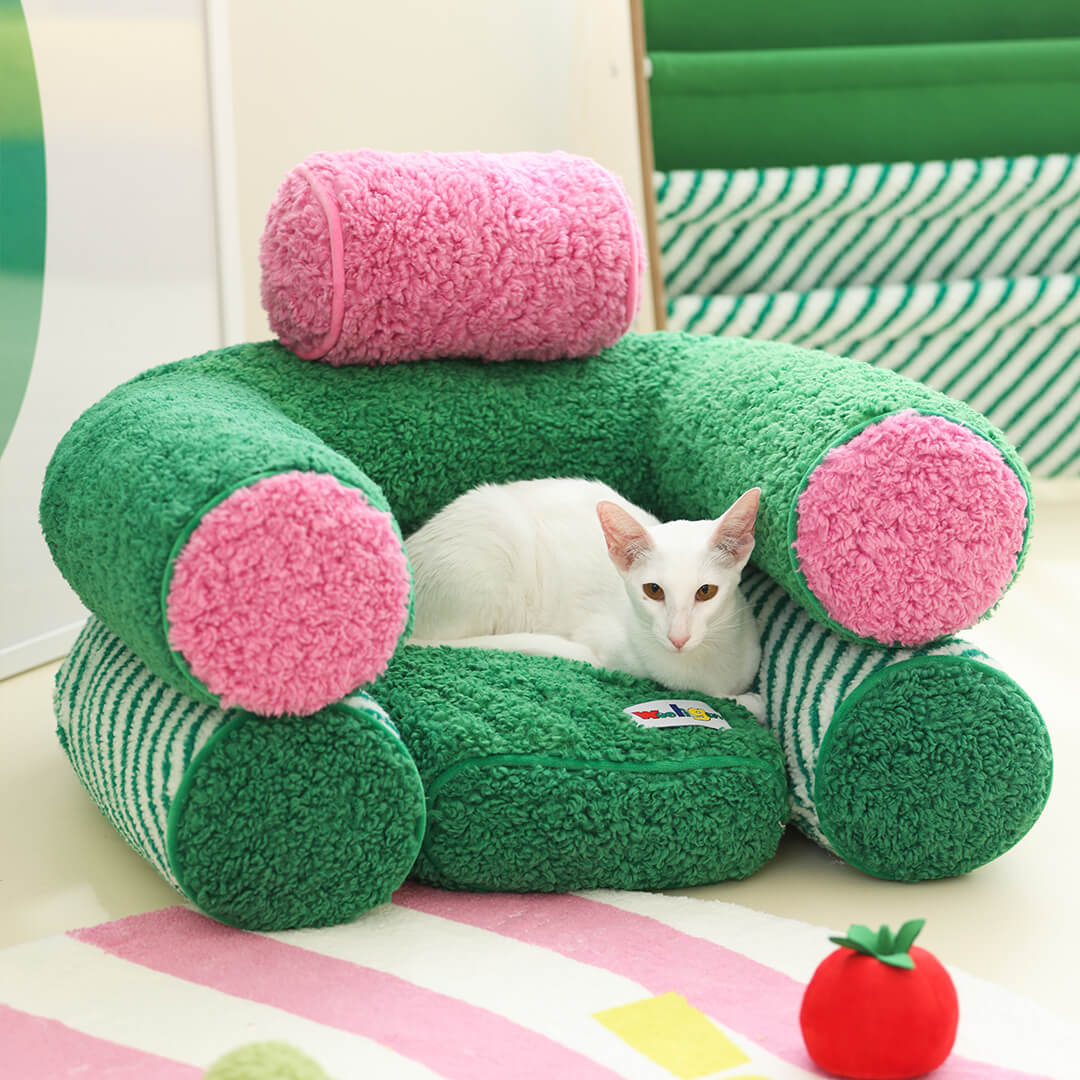 Woo Bolster Dog Bed - Cozy Lamb Fleece & Antibacterial Fiber Pet Chair