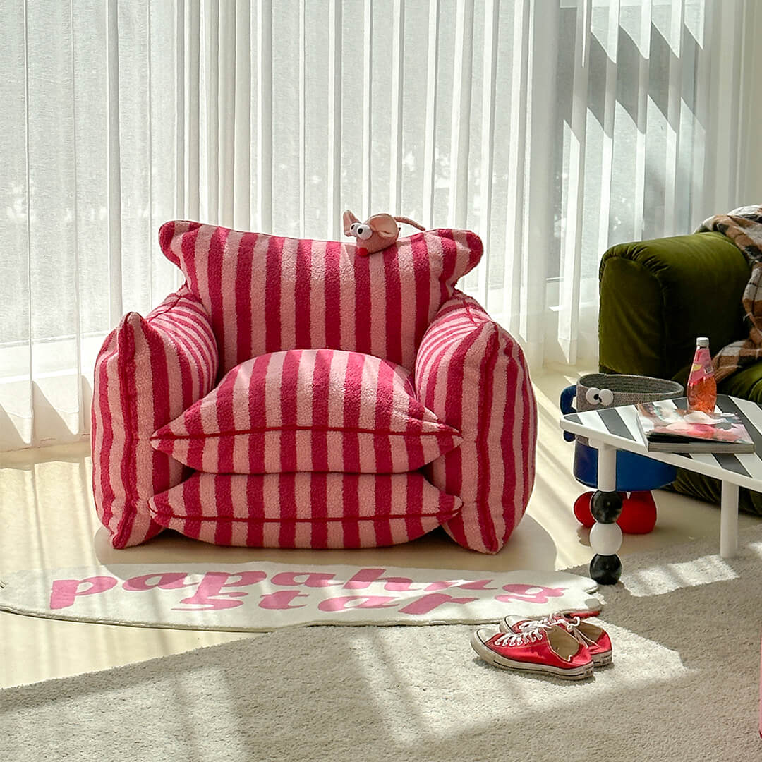 Cozy Stripes Lazy Sofa Chair: Plush & Washable Lounger for Kids & Adults