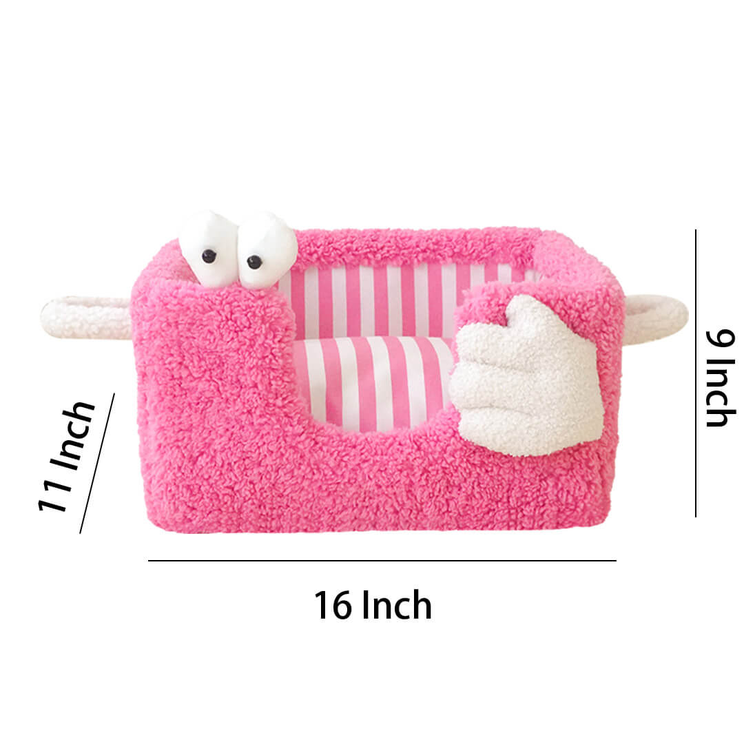 Quirky Monster-Inspired Outdoor Dog Bed - Pink Sherpa Fabric with Antibacterial Filling