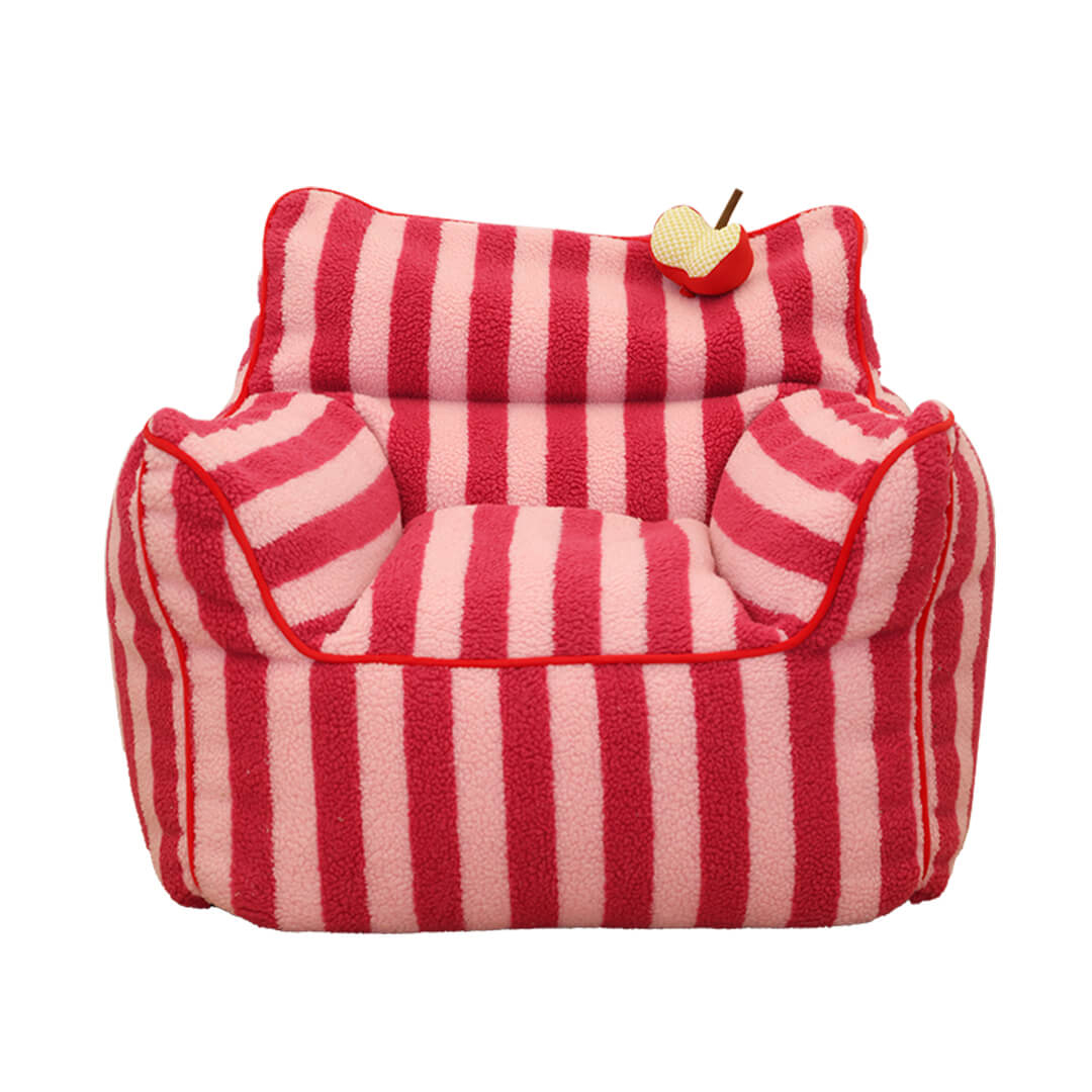 Playful Bean Bag Couch - Striped Sherpa Fleece Armchair with Whimsical Fruit Accessory