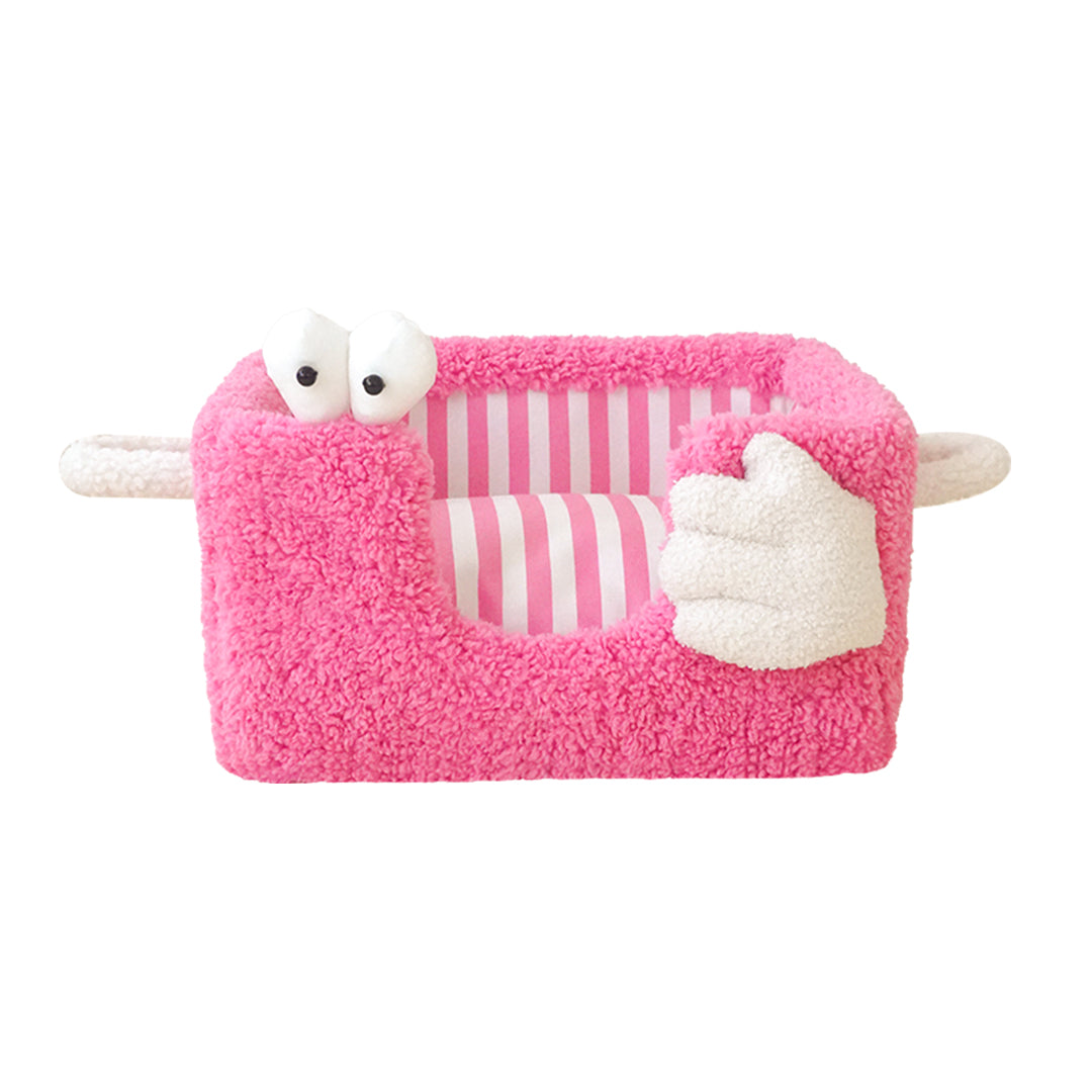 Quirky Monster-Inspired Outdoor Dog Bed - Pink Sherpa Fabric with Antibacterial Filling