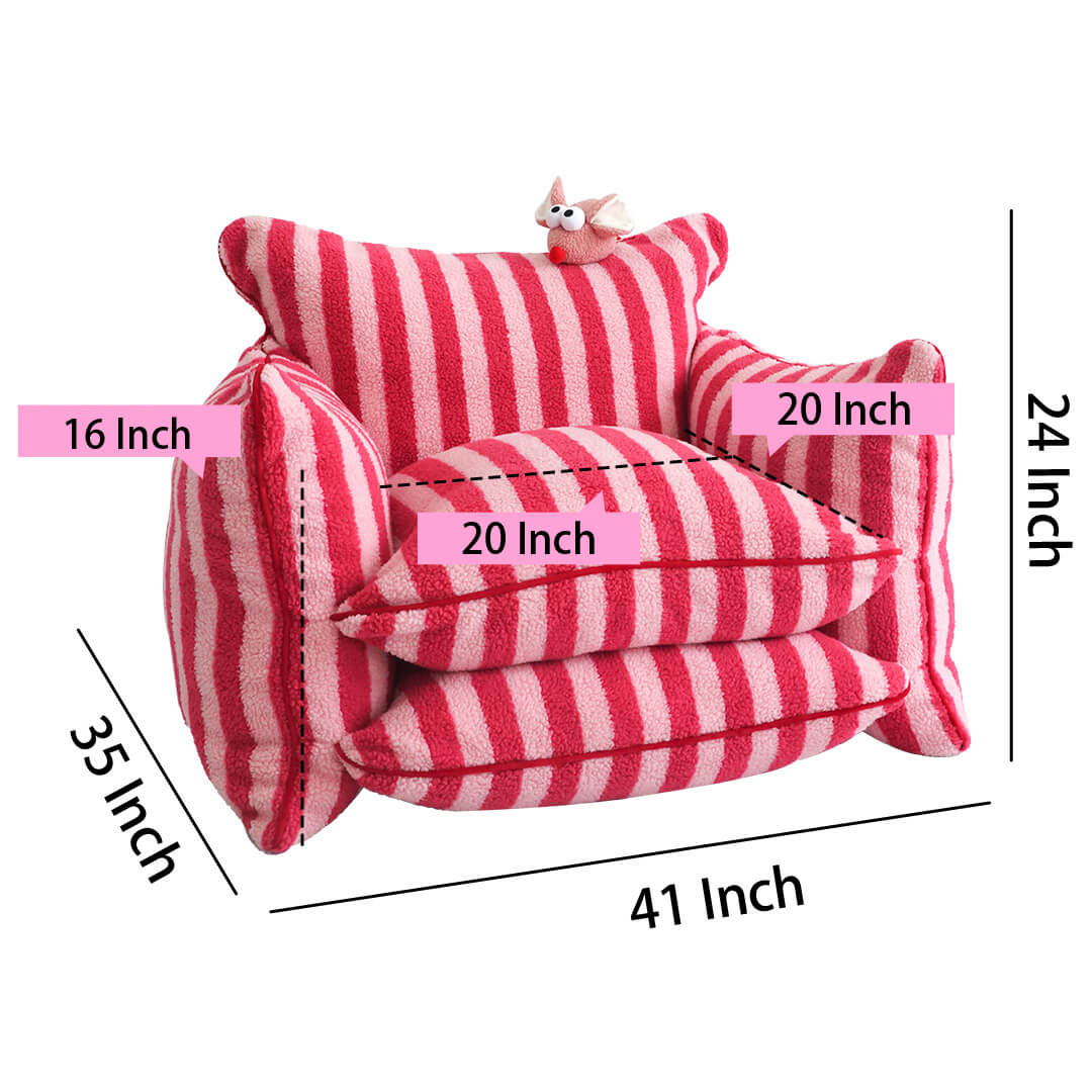 Playful Bean Bag Couch - Striped Sherpa Fleece Armchair with Whimsical Fruit Accessory