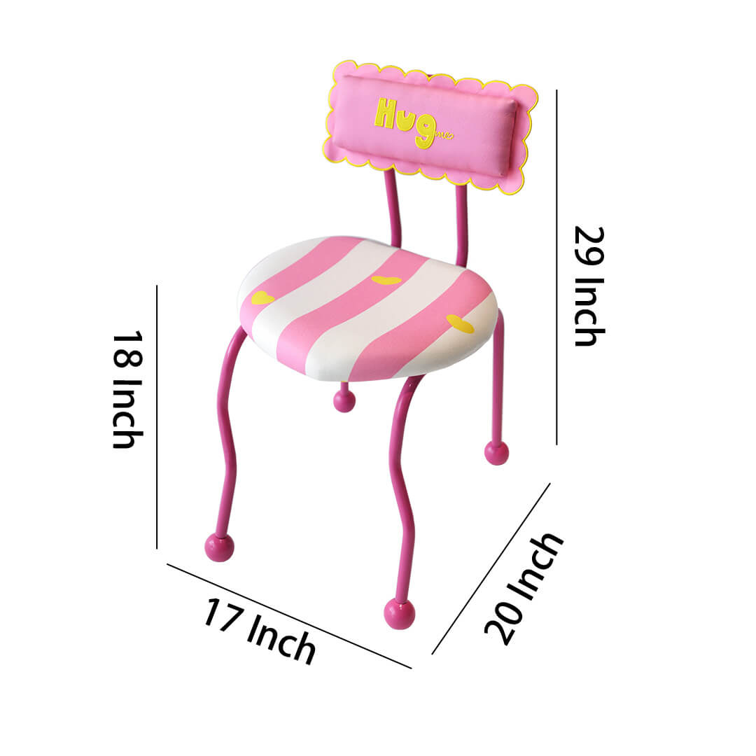 Whimsical Striped Vanity Chair with Heart Embroidered Backrest - Perfect for Girls' Rooms