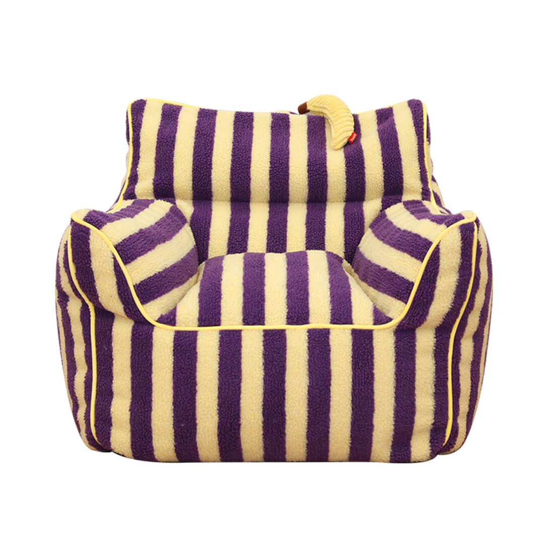 Playful Bean Bag Couch - Striped Sherpa Fleece Armchair with Whimsical Fruit Accessory